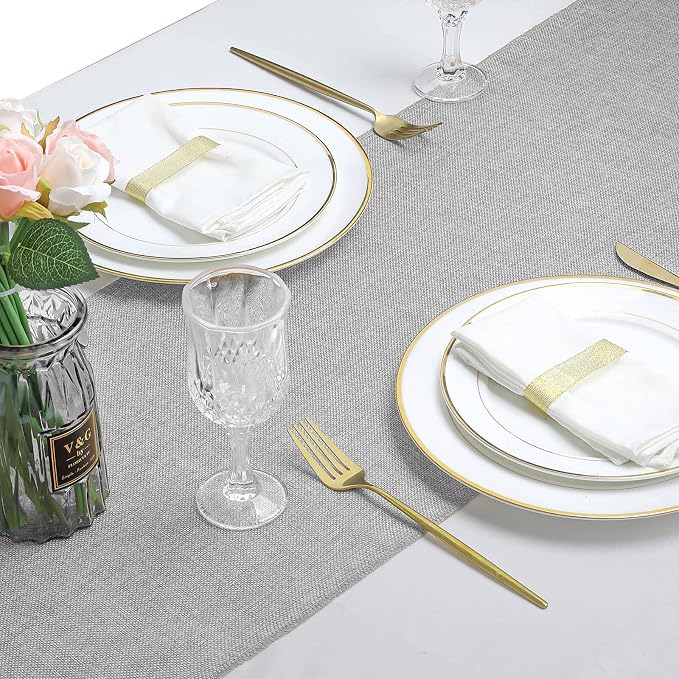 Burlap Table Runner Gray 2 Packs 12x84 Inch Rustic Boho Jute Fabric | Farmhouse - Image 2
