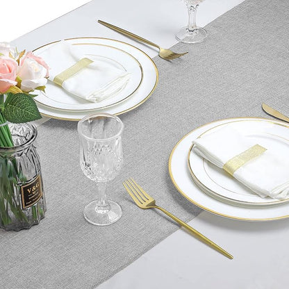 Burlap Table Runner Gray 2 Packs 12x84 Inch Rustic Boho Jute Fabric | Farmhouse - Image 2