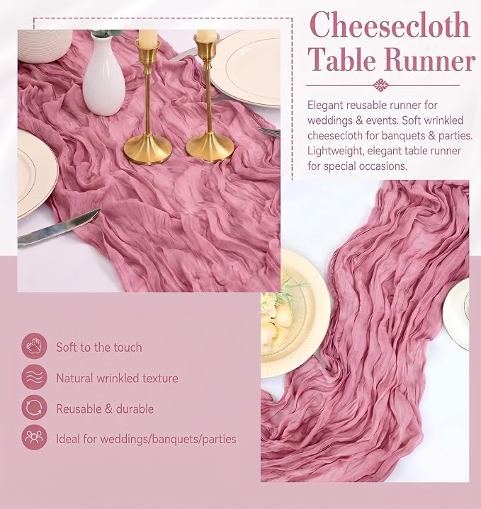 12 Pack Dusty Rose Cheesecloth Table Runner 17x108 Inch Boho Rustic Semi Sheer - Image 5