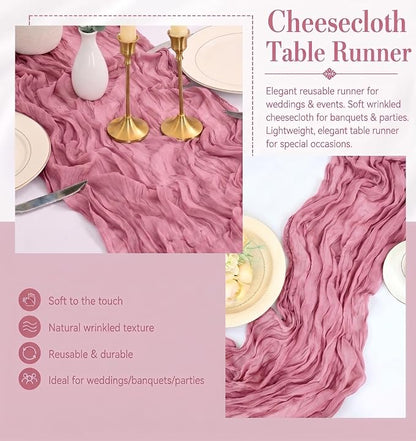 12 Pack Dusty Rose Cheesecloth Table Runner 17x108 Inch Boho Rustic Semi Sheer - Image 5