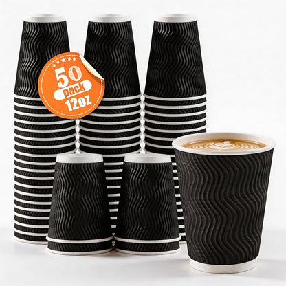 MOUMOULIFE 12 oz Disposable Paper Coffee Cups, 50 Pack, Leak-Proof Insulated - Image 2