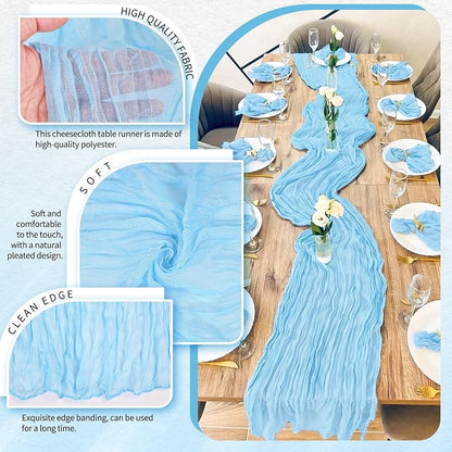 4 Pack Cheesecloth Table Runner 10FT Baby Blue Table Runner Light Blue Boho - Image 3