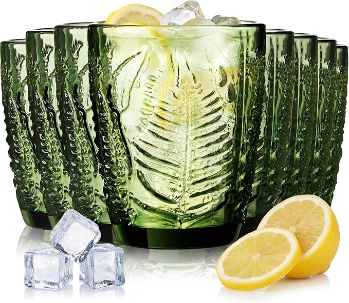 Reallnaive 10 oz Green Drinking Glasses Set of 8, Vintage Glassware by Unknown