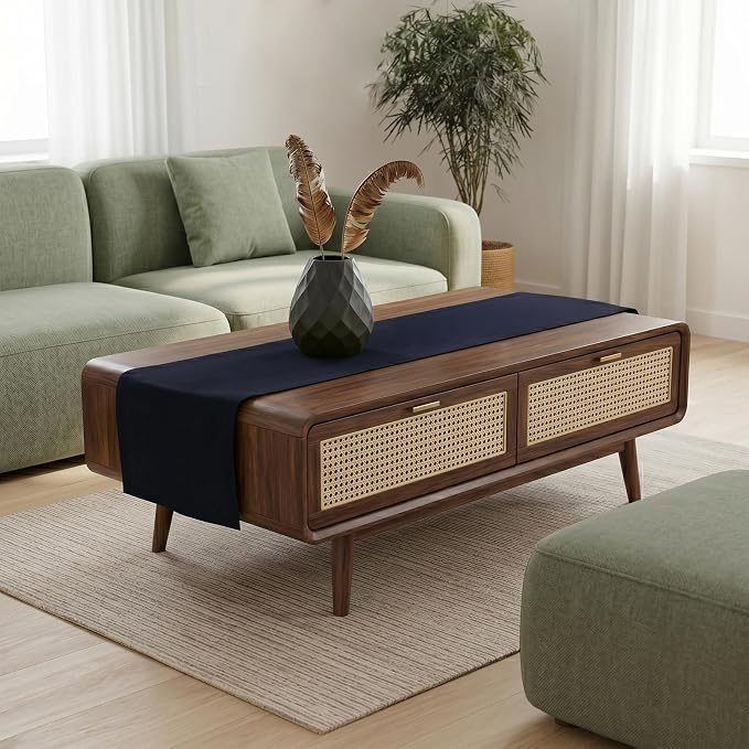 Solino Home 100% Pure Linen Dining Table Runner Navy Woven, Fete 14 x 48 in | - Image 4
