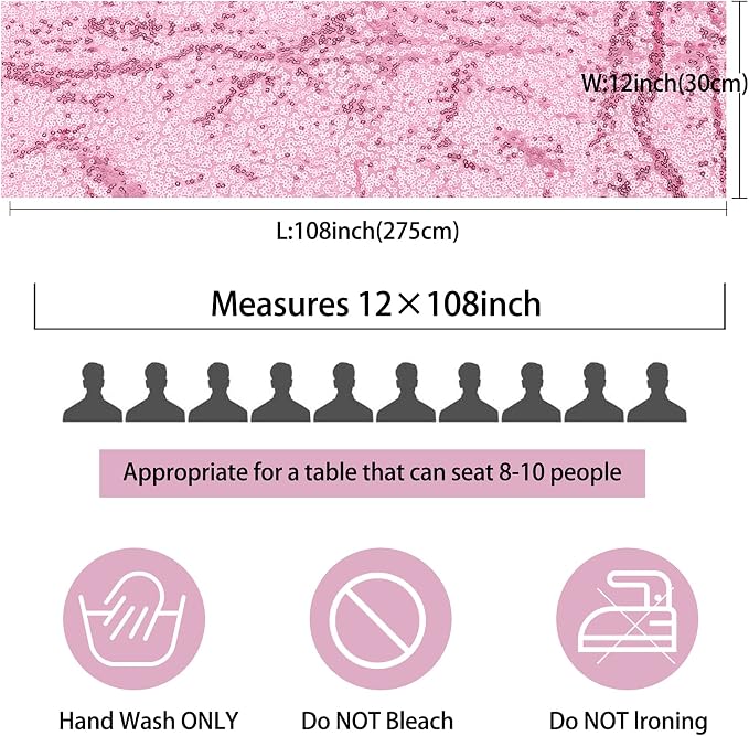12 Packs 12 X 108 Inch Pink Sequin Table Runner Glitter Dining Table Runner - Image 3
