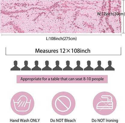 12 Packs 12 X 108 Inch Pink Sequin Table Runner Glitter Dining Table Runner - Image 3