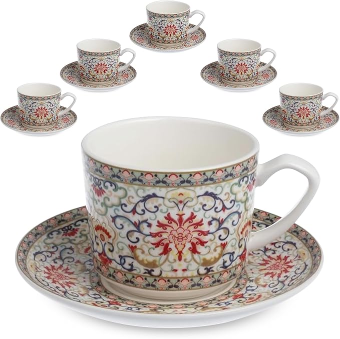 Zagara Home Arjin Porcelain Coffee Cup Set of 6, Espresso Cups and Saucers Set by Unknown