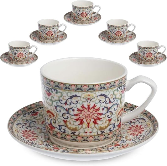 Zagara Home Arjin Porcelain Coffee Cup Set of 6, Espresso Cups and Saucers Set by Unknown