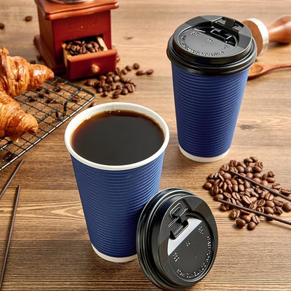LITOPAK Coffee Cups 16 oz, 80 Pack Insulated Ripple Wall Hot Paper Cups | Three - Image 4