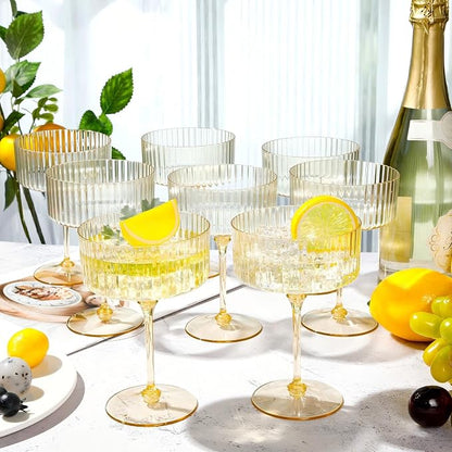 Jingmore 12 Pcs Ribbed Martini Glasses 10 oz Disposable Plastic Vintage Ribbed - Image 5