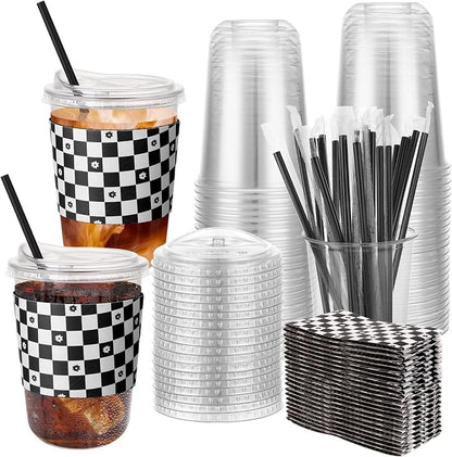 50 Sets 16 Oz Clear Plastic Coffee Cups by Ovveroche