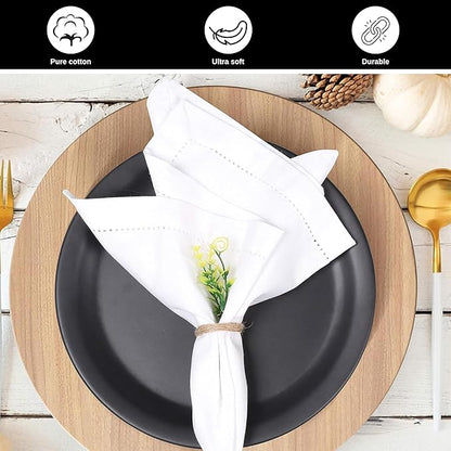 Bedding Craft Cotton Cloth Dinner Napkins Set of 12 – 18x18 White with Hemstitched Mitered Corners – Machine Washable Fabric Napkins for Weddings, Dinner Parties & Table Decorations