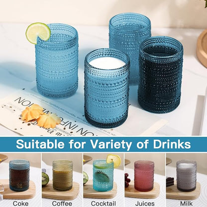 JOVGANK Blue Vintage Hobnail Drinking Glasses Set of 6, Water Tumbler 15oz - Image 5