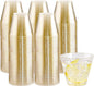 I00000 200pcs Gold Plastic Cups - 9 OZ Hard Gold Glitter Disposable Cups for Cocktail & Drinking - Premium Disposable Plastic Glasses with Gold Glitter for Fancy Wedding Cups Elegant Party Glasses