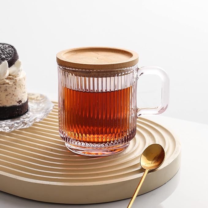 Lysenn Pink Glass Mug with Lid, Premium Glass Coffee Mug, 12 oz Tea Cup | - Image 5