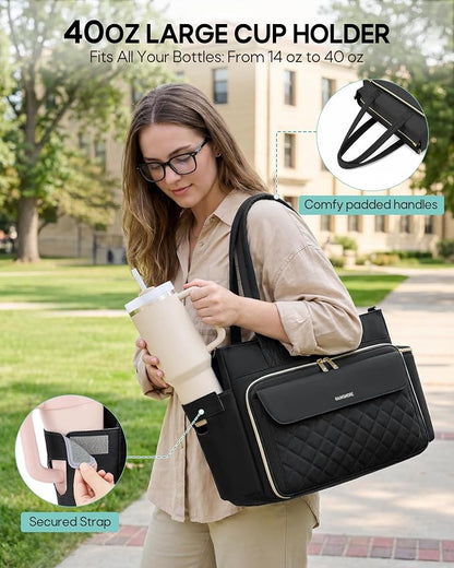 RAINSMORE Teacher Bag for Women, 15.6" Laptop Work Tote, 40oz Cup Holder | - Image 3