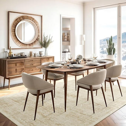 Washable Area Rug 9x12, Large Soft Rugs for Living Room Vintage Beige Rug 9x12 Area Rugs for Bedroom Dining Room Floral Non-Slip Thin Rug
