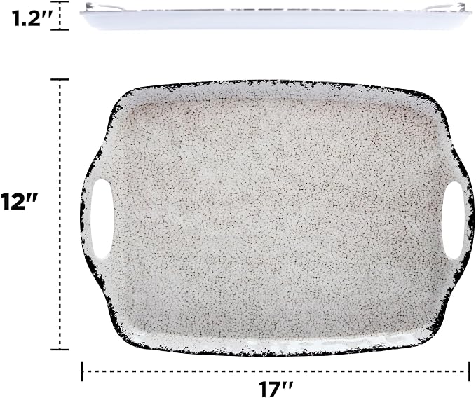 TP Melamine Serving Trays with Handles, 17” x 12”, Rustic White | Rectangular - Image 7