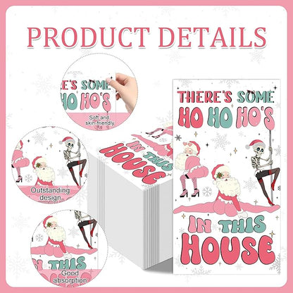 Theres Some Ho Ho Hos in This House Napkins - 100 Pcs Pink Friendmas Christmas Party Decorations Funny Santa Cocktail Disposable Paper Dinner Holiday Table Party Supplies Decor for Adults