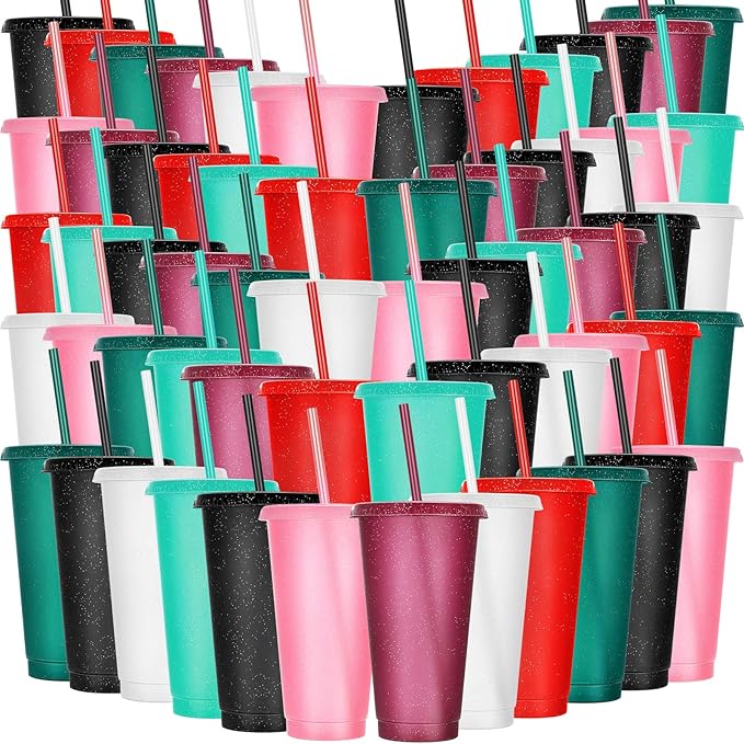 Honeydak 60 Pack Tumbler with Straw and Lid Bulk Glitter Plastic Cups Water by Honeydak
