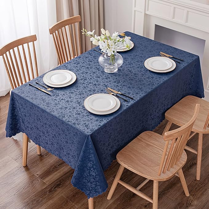 Smiry Rectangle Table Cloth, Waterproof Heavy Duty Vinyl Tablecloths, Wipeable Washable Table Cover for Kitchen and Dining Room (Navy Blue, 60" X 120")