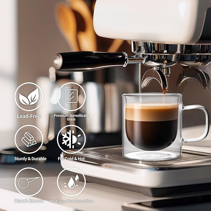 NIRA.Z Double Wall Glass Coffee Mugs Set of 4, 12 oz Insulated Borosilicate - Image 4