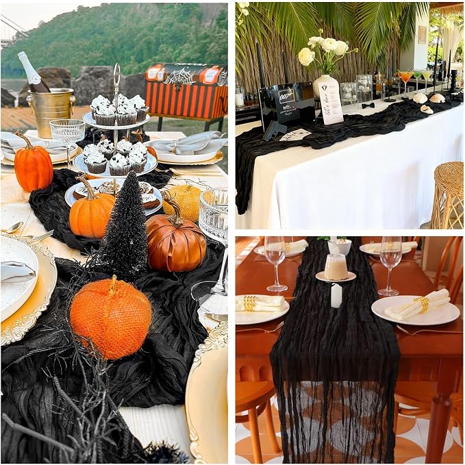 6 Pack Black Cheesecloth Table Runner 35 x 120 Inch | Boho Gauze Fabric - Image 6
