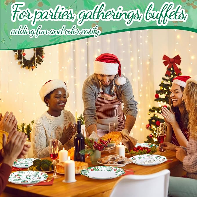 Gerrii 60 Pcs Christmas Party Plates 7 Inch Holly Berries Disposable Paper - Image 5