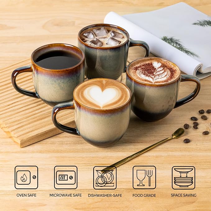 theterra Ceramic Coffee Mugs Set of 4, 12 oz Coffee Cups - Image 4