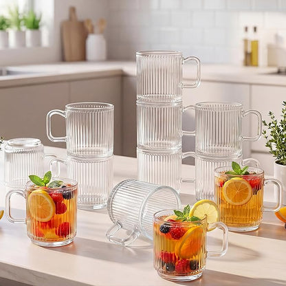 12 Pack Glass Coffee Mugs with Handles, 12 Ounces Glass Breakfast Mugs Bulk by Unknown