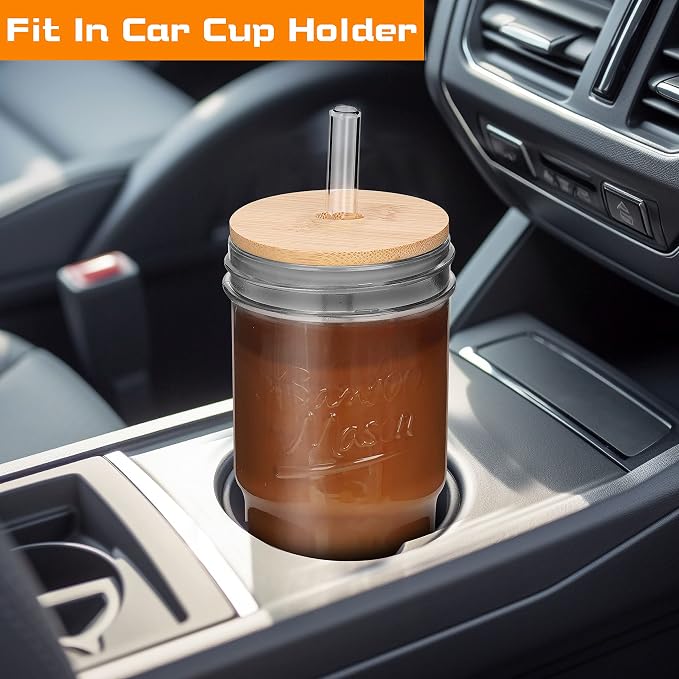 ANOTION Glass Cups with Lids and Straws 2 Packs, 24oz Travel Coffee Mug Wide - Image 3