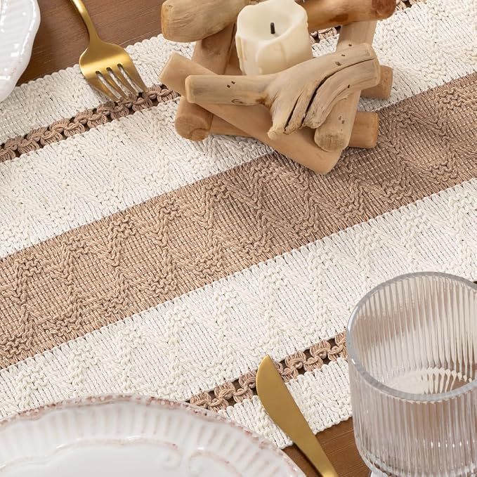 DeZerlor Boho Macrame Table Runner Spring Easter Farmhouse Woven Small Table - Image 6