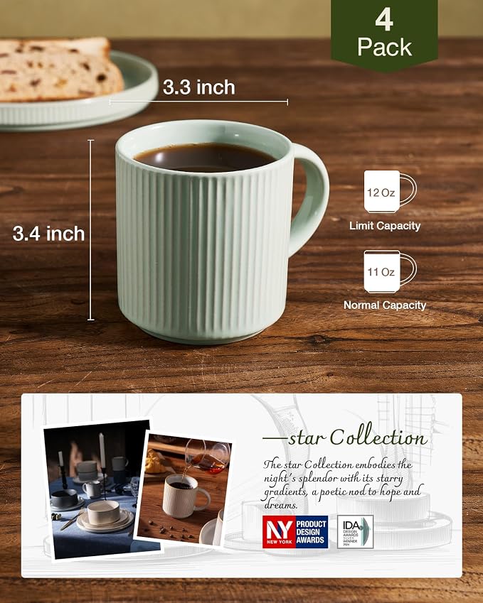 famiware Coffee Mug Set for 4, Star 12 oz Catering Mugs Cup Set - Image 5