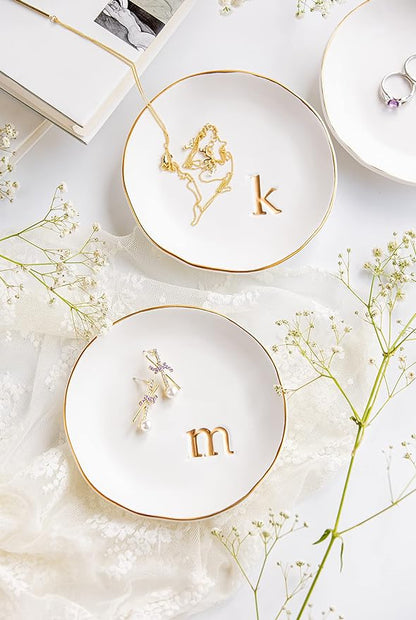 COLLECTIVE HOME - Ceramic Jewelry Tray, Decorative Trinket Dish for Rings Earrings Necklaces Bracelet Watch Keys, Birthday Mother's Day Christmas Gift for Women, 4.75", White Surface (N)