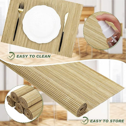 Patelai 12 Set Bamboo Placemats 15.8 x 12 Inch Sushi Rolling Mat Japanese Style Wicker Placemats Washable Heat Resistant Table Mats for Dinner Kitchen Wedding Party (Natural)