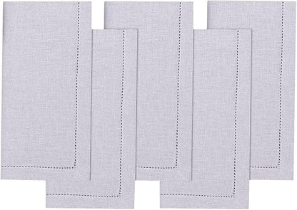 Ruvanti Premium Linen Napkins Set of 6-20x20 Inch, Classic Hemstitch, Mitered Corner Cloth Napkins ‎‎- Soft, Elegant Dinner Napkins Cloth Washable for Weddings, Parties, Everyday Use - Lavender Grey