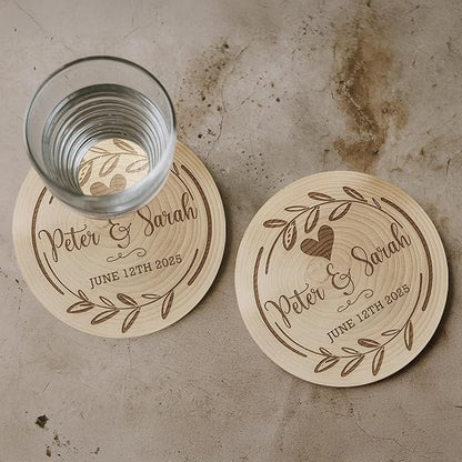 100 Pack Personalized Wedding Coasters, Custom Cardboard Coasters for Drinks with Photo Print and Text, Keepsake Wedding Favors and Gifts for Couples, 3.95" Round (Design 1)