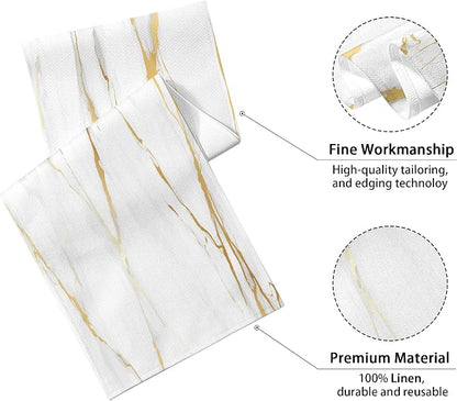 White Gold Table Runner Marble Linen Table Runners, Long Coffee Dresser Runners - Image 7
