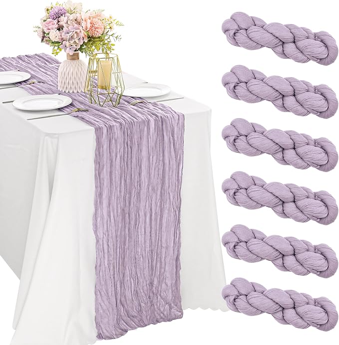 6 Pieces Lilac 10FT Cheesecloth Table Runner Boho Gauze Fabric Table Runner by JALANCY