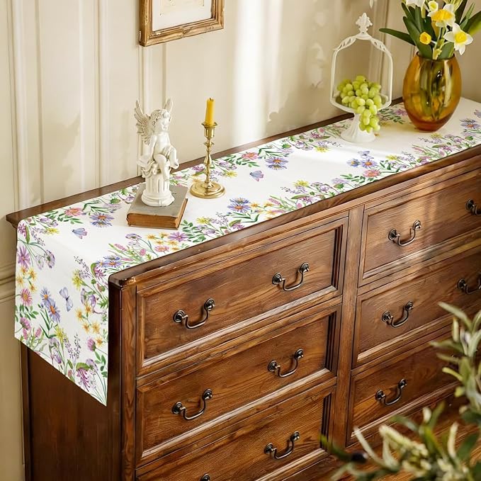 Spring Summer Wildflower Table Runner Lavender Butterfly Burlap Table Runners - Image 5