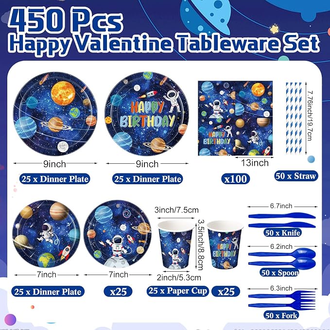 450 Pcs Space Birthday Tableware Set Decorations, Serves 50 | Solar System - Image 2