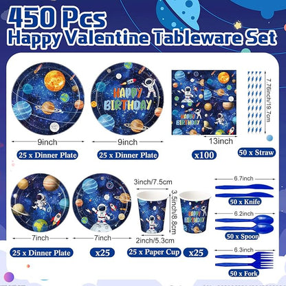 450 Pcs Space Birthday Tableware Set Decorations, Serves 50 | Solar System - Image 2