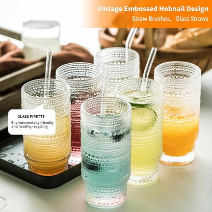 KEMORELA Vintage drinking glasses set of 6, Large 16oz Hobnail Glassware Set - Image 6