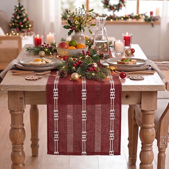 Artoid Mode Red Farmhouse Embroidered Hollow Christmas Table Runner, Seasonal - Image 2