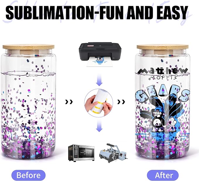 AGH 16OZ Snow Globe Glass Tumbler, 8 Pack Sublimation Glass - Image 3