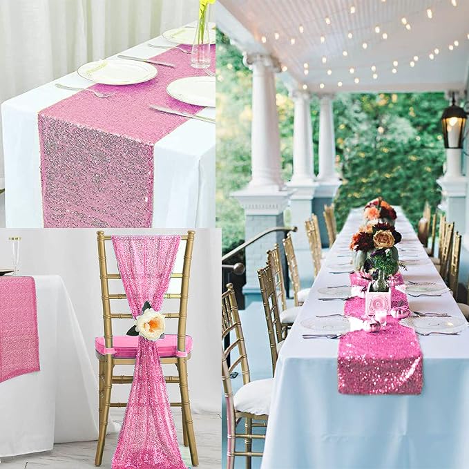 12 Packs 12 X 72 Inch Pink Sequin Table Runner Glitter Dining Table Runner - Image 8