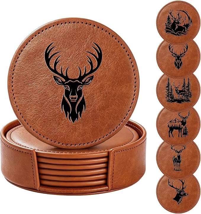 6 Packs Stag Pattern Leather Coaster by LKKCHERDESIGN