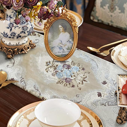 120" Exquisite Table Runner Elegant Chic Jacquard Textured Damask Beige | - Image 5