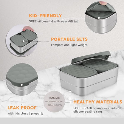 3 CUP+1 CUP Stainless Steel Lunch Snack Containers Set | Leak Proof 304 - Image 2
