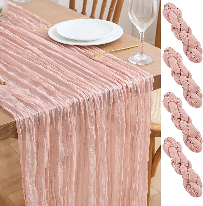 Asee'm 4pcs Cheesecloth Table Runner 120 Inches Dusty Pink Boho Gauze Cheese by Aseem